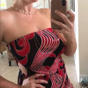 Red and Black strapless dress